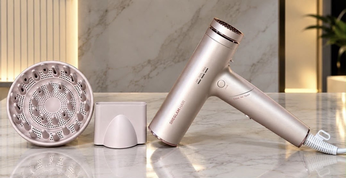 سشوار پرسرعت شیگلم تاشو و حرفه‌ای SHEGLAM HAIR Blowout Bliss High Speed Hair Dryer – Foldable Salon Blow Dryer